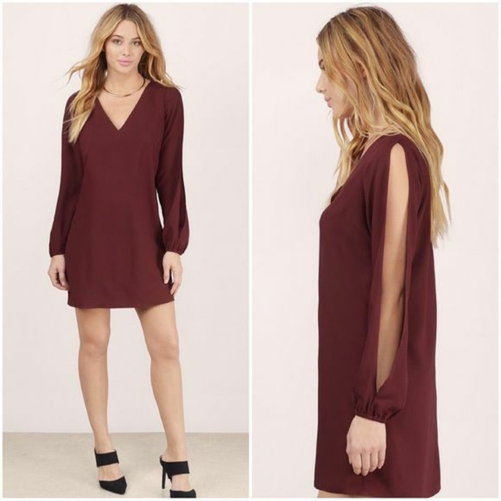 Wine Cold Shoulder Mini Dress